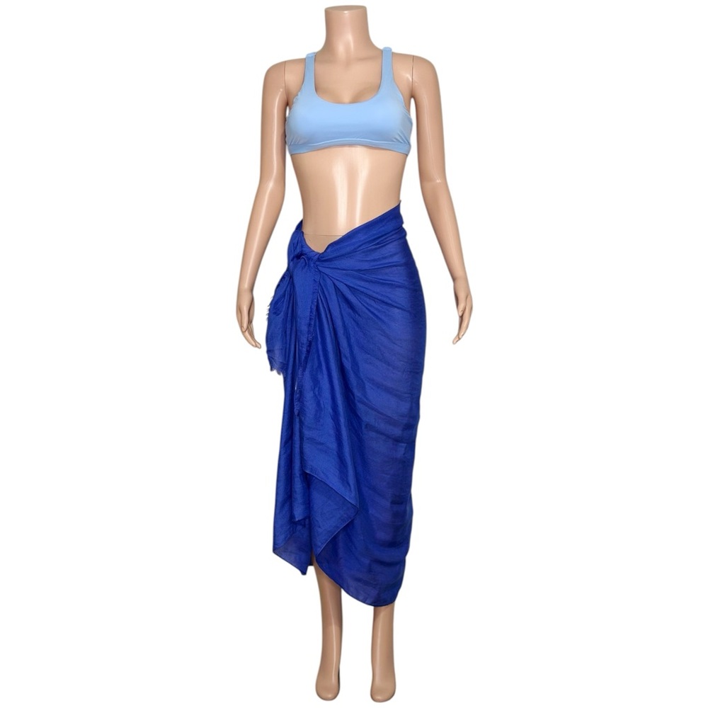 MONDAY SWIMWEAR St. Tropez Linen-Blend Sarong, Cobalt, OS - Picture 5 of 10